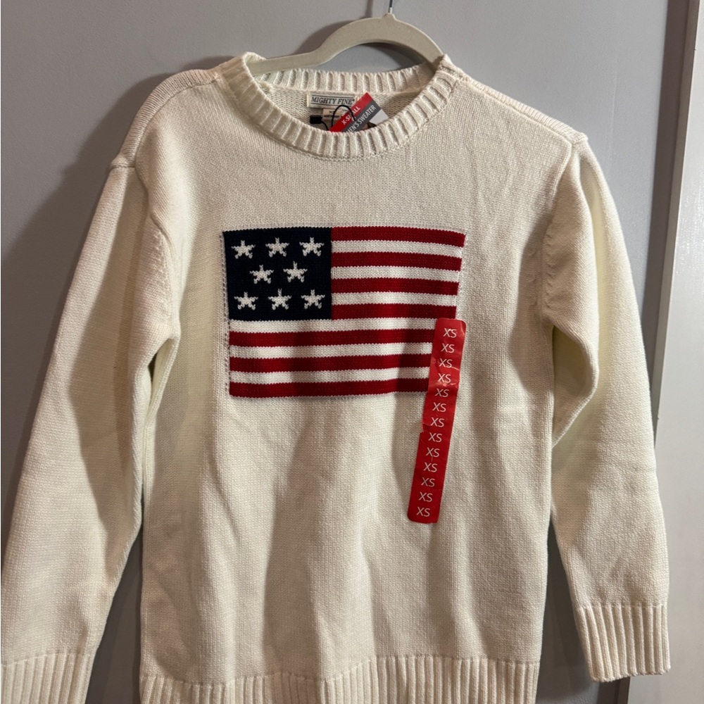 Mighty Fine Cream Crewneck Sweater with Flag Knit - Picture 2 of 5